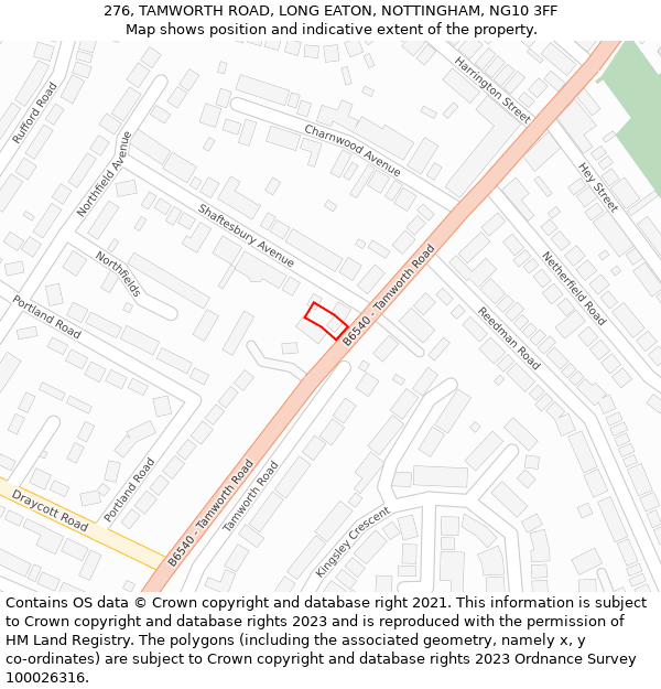 276, TAMWORTH ROAD, LONG EATON, NOTTINGHAM, NG10 3FF: Location map and indicative extent of plot