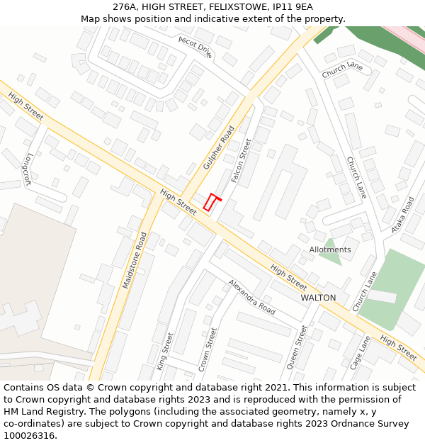 276A, HIGH STREET, FELIXSTOWE, IP11 9EA: Location map and indicative extent of plot