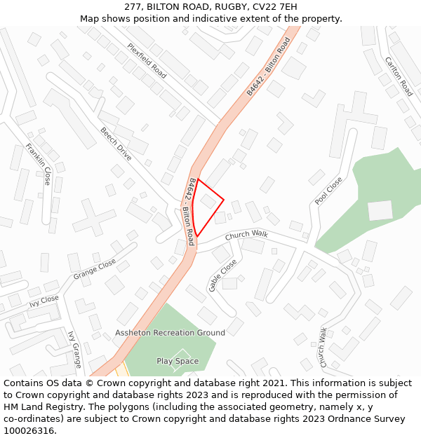 277, BILTON ROAD, RUGBY, CV22 7EH: Location map and indicative extent of plot