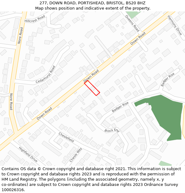 277, DOWN ROAD, PORTISHEAD, BRISTOL, BS20 8HZ: Location map and indicative extent of plot