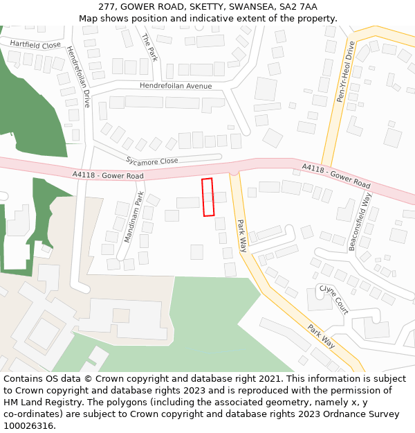 277, GOWER ROAD, SKETTY, SWANSEA, SA2 7AA: Location map and indicative extent of plot