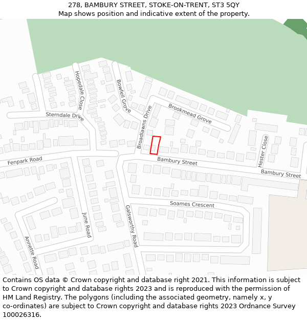 278, BAMBURY STREET, STOKE-ON-TRENT, ST3 5QY: Location map and indicative extent of plot