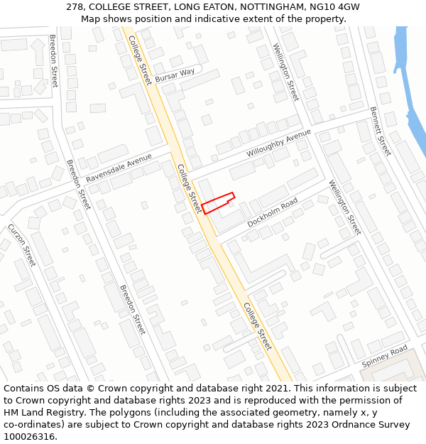 278, COLLEGE STREET, LONG EATON, NOTTINGHAM, NG10 4GW: Location map and indicative extent of plot