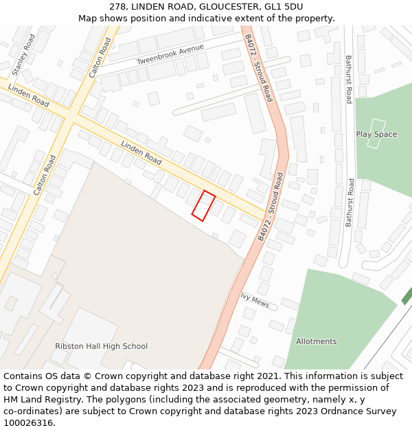 278, LINDEN ROAD, GLOUCESTER, GL1 5DU: Location map and indicative extent of plot