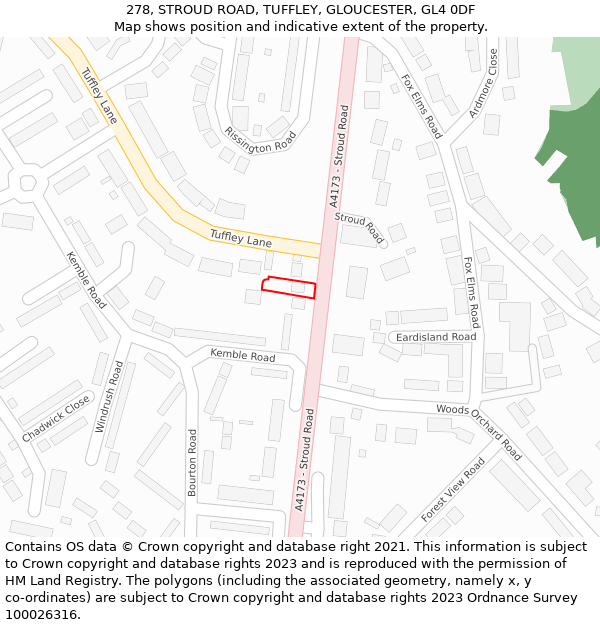 278, STROUD ROAD, TUFFLEY, GLOUCESTER, GL4 0DF: Location map and indicative extent of plot