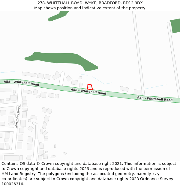 278, WHITEHALL ROAD, WYKE, BRADFORD, BD12 9DX: Location map and indicative extent of plot