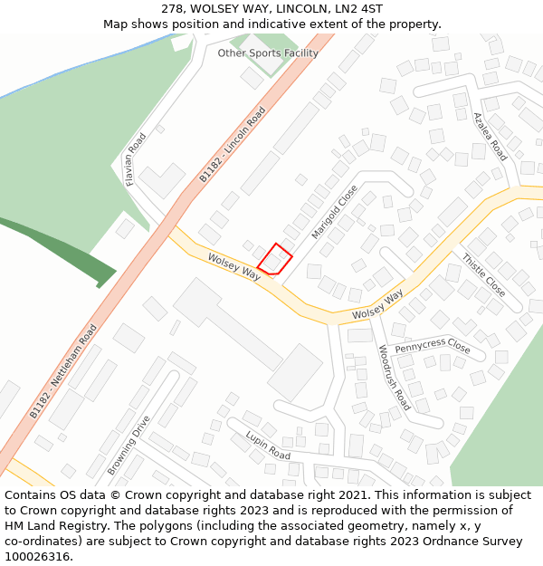 278, WOLSEY WAY, LINCOLN, LN2 4ST: Location map and indicative extent of plot