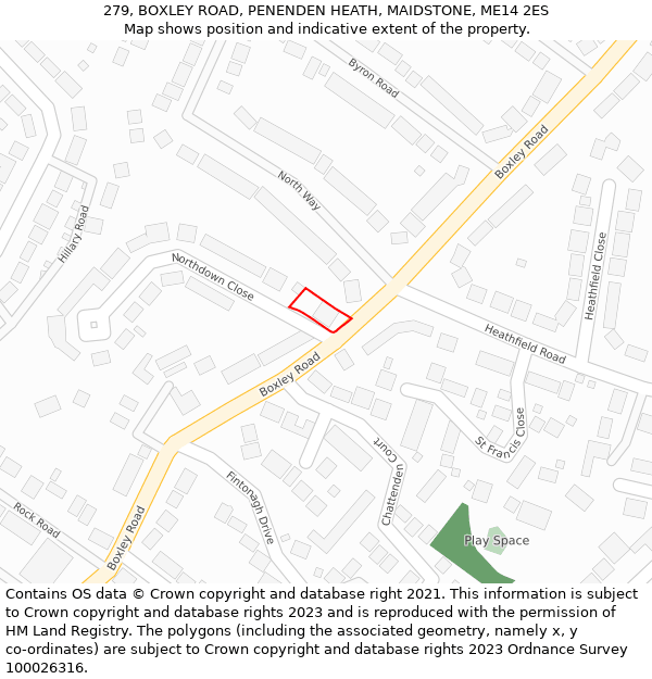 279, BOXLEY ROAD, PENENDEN HEATH, MAIDSTONE, ME14 2ES: Location map and indicative extent of plot