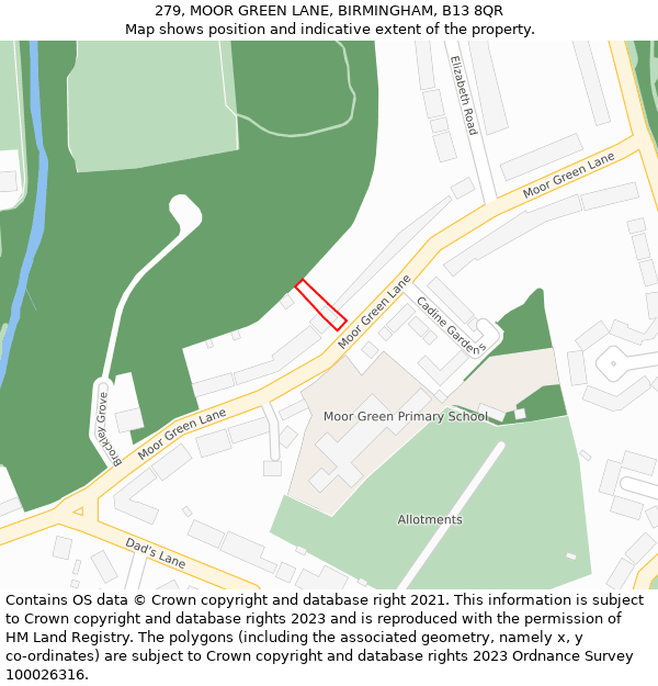279, MOOR GREEN LANE, BIRMINGHAM, B13 8QR: Location map and indicative extent of plot