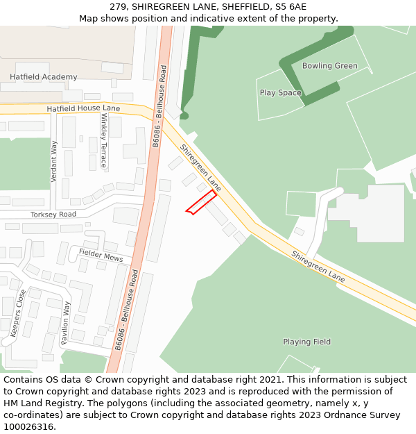 279, SHIREGREEN LANE, SHEFFIELD, S5 6AE: Location map and indicative extent of plot