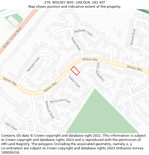 279, WOLSEY WAY, LINCOLN, LN2 4ST: Location map and indicative extent of plot