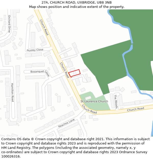 27A, CHURCH ROAD, UXBRIDGE, UB8 3NB: Location map and indicative extent of plot