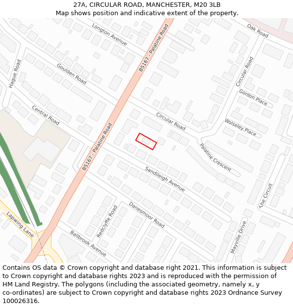 27A, CIRCULAR ROAD, MANCHESTER, M20 3LB: Location map and indicative extent of plot