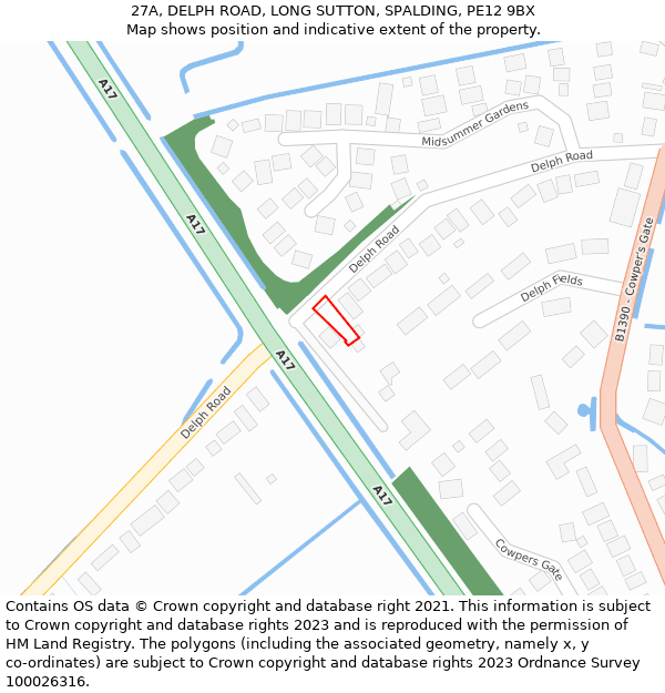 27A, DELPH ROAD, LONG SUTTON, SPALDING, PE12 9BX: Location map and indicative extent of plot