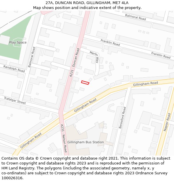 27A, DUNCAN ROAD, GILLINGHAM, ME7 4LA: Location map and indicative extent of plot