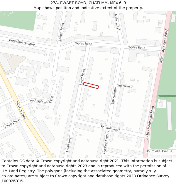 27A, EWART ROAD, CHATHAM, ME4 6LB: Location map and indicative extent of plot