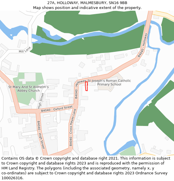 27A, HOLLOWAY, MALMESBURY, SN16 9BB: Location map and indicative extent of plot