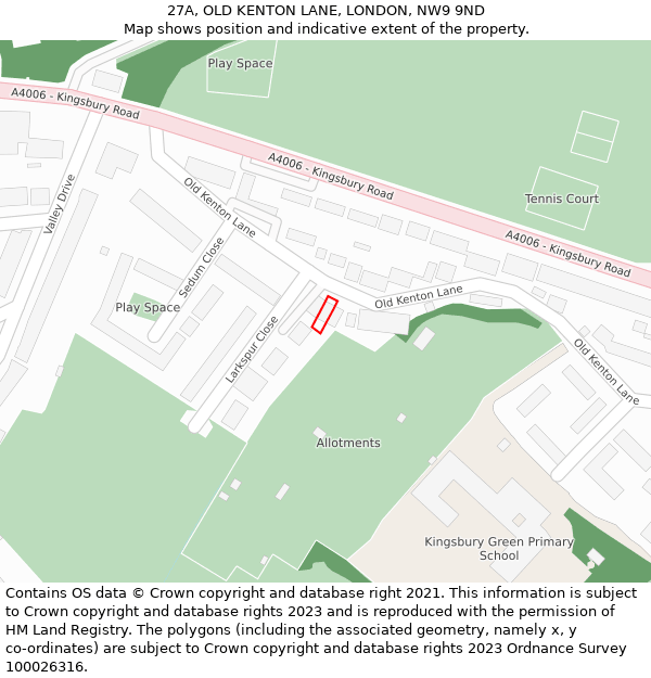 27A, OLD KENTON LANE, LONDON, NW9 9ND: Location map and indicative extent of plot
