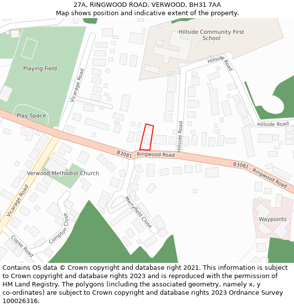 27A, RINGWOOD ROAD, VERWOOD, BH31 7AA: Location map and indicative extent of plot