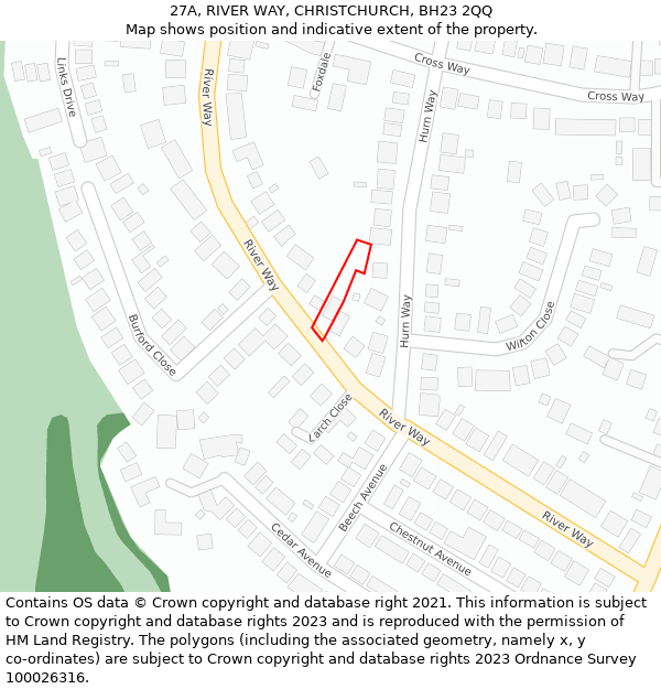 27A, RIVER WAY, CHRISTCHURCH, BH23 2QQ: Location map and indicative extent of plot