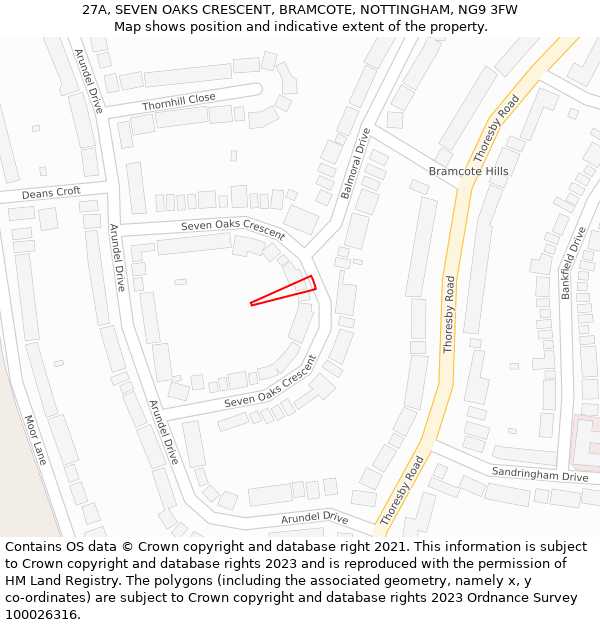 27A, SEVEN OAKS CRESCENT, BRAMCOTE, NOTTINGHAM, NG9 3FW: Location map and indicative extent of plot