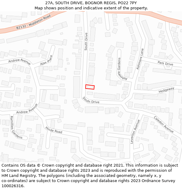 27A, SOUTH DRIVE, BOGNOR REGIS, PO22 7PY: Location map and indicative extent of plot