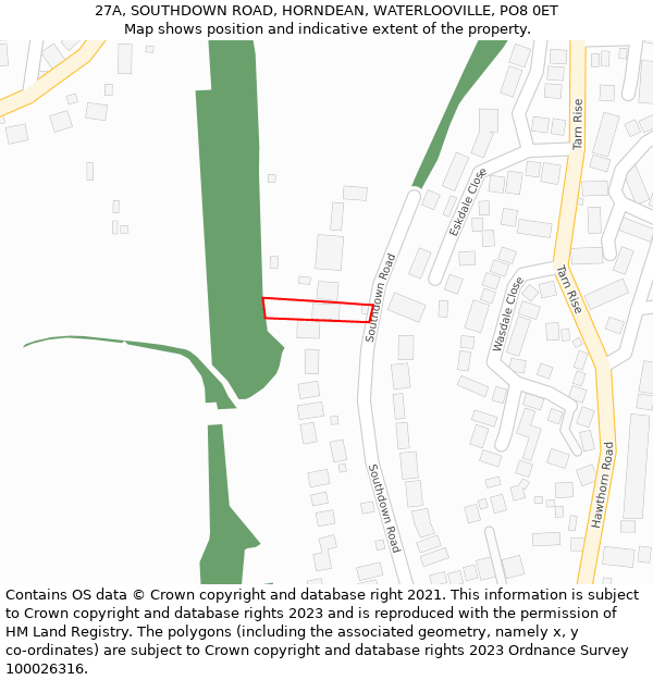 27A, SOUTHDOWN ROAD, HORNDEAN, WATERLOOVILLE, PO8 0ET: Location map and indicative extent of plot
