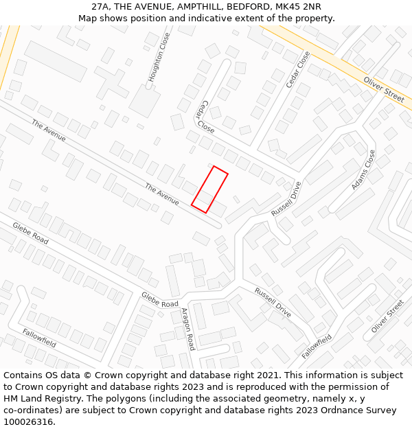 27A, THE AVENUE, AMPTHILL, BEDFORD, MK45 2NR: Location map and indicative extent of plot