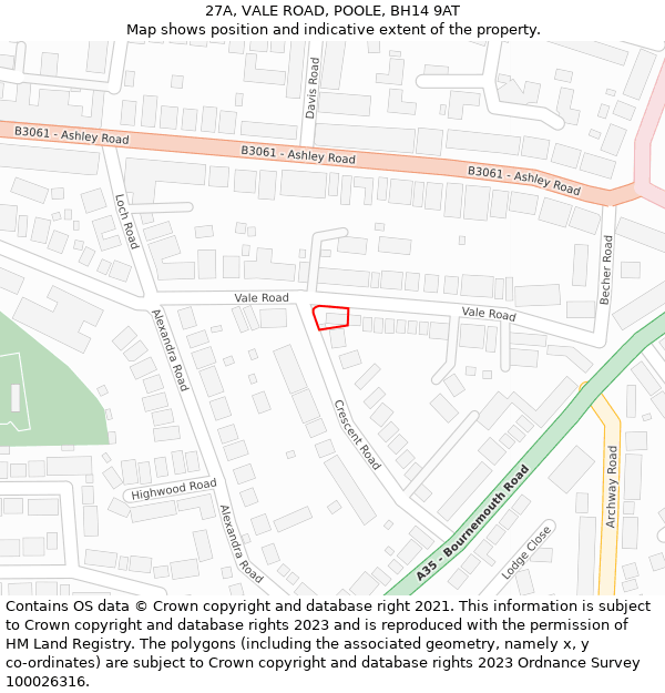 27A, VALE ROAD, POOLE, BH14 9AT: Location map and indicative extent of plot