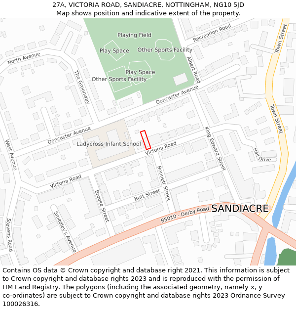 27A, VICTORIA ROAD, SANDIACRE, NOTTINGHAM, NG10 5JD: Location map and indicative extent of plot