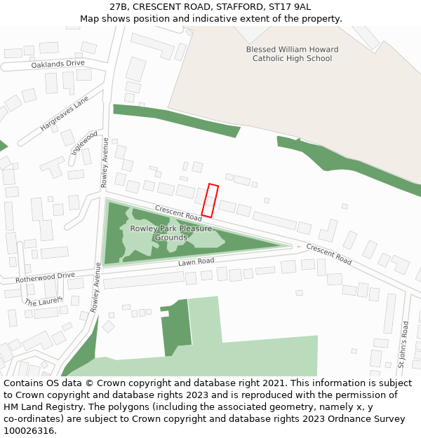 27B, CRESCENT ROAD, STAFFORD, ST17 9AL: Location map and indicative extent of plot