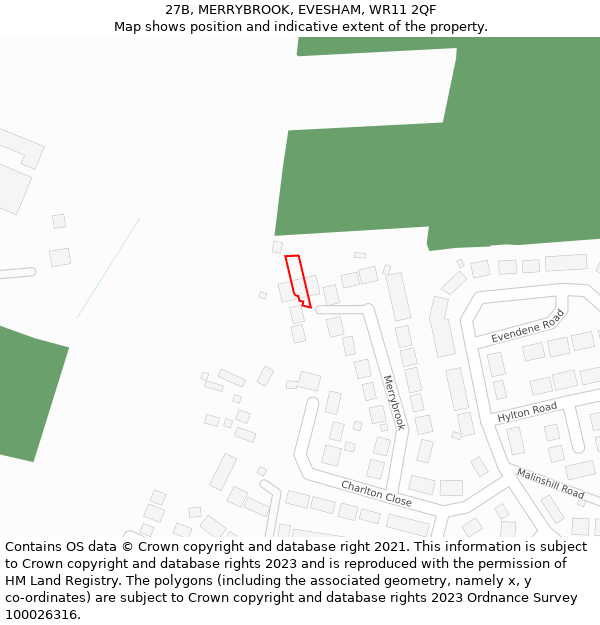 27B, MERRYBROOK, EVESHAM, WR11 2QF: Location map and indicative extent of plot