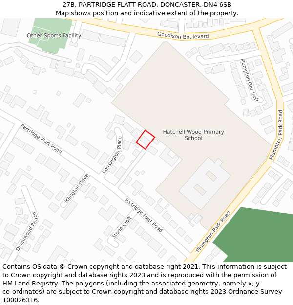 27B, PARTRIDGE FLATT ROAD, DONCASTER, DN4 6SB: Location map and indicative extent of plot