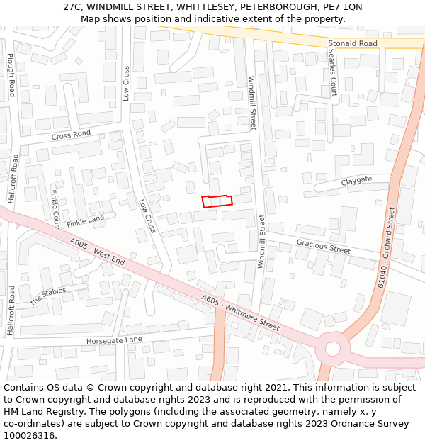 27C, WINDMILL STREET, WHITTLESEY, PETERBOROUGH, PE7 1QN: Location map and indicative extent of plot