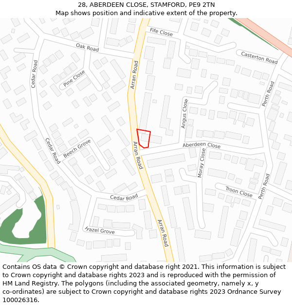 28, ABERDEEN CLOSE, STAMFORD, PE9 2TN: Location map and indicative extent of plot