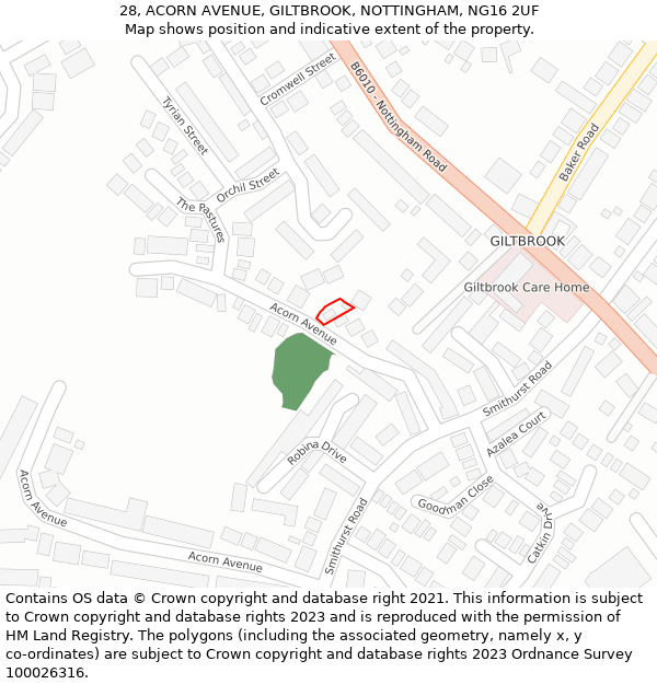 28, ACORN AVENUE, GILTBROOK, NOTTINGHAM, NG16 2UF: Location map and indicative extent of plot