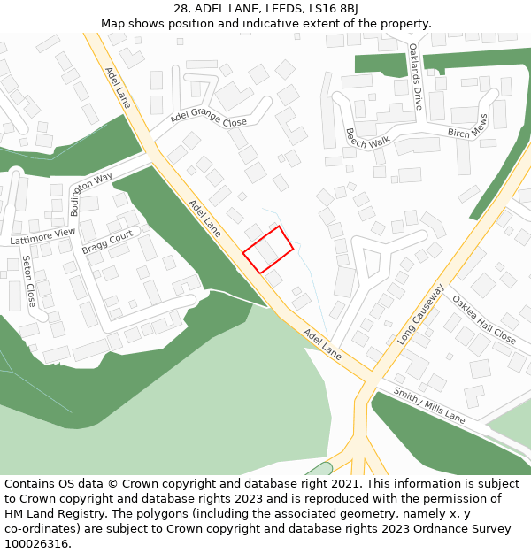 28, ADEL LANE, LEEDS, LS16 8BJ: Location map and indicative extent of plot