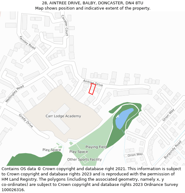 28, AINTREE DRIVE, BALBY, DONCASTER, DN4 8TU: Location map and indicative extent of plot