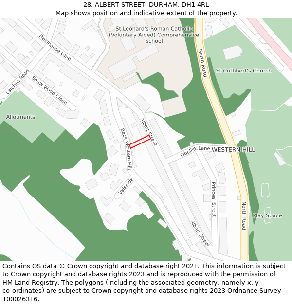 28, ALBERT STREET, DURHAM, DH1 4RL: Location map and indicative extent of plot