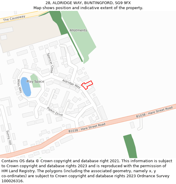 28, ALDRIDGE WAY, BUNTINGFORD, SG9 9FX: Location map and indicative extent of plot