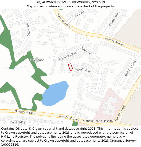 28, ALDWICK DRIVE, SHREWSBURY, SY3 6BN: Location map and indicative extent of plot