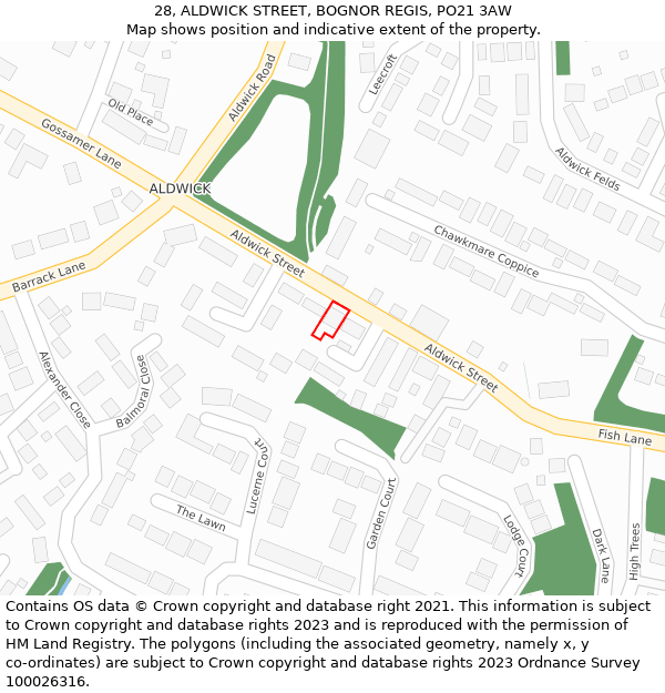 28, ALDWICK STREET, BOGNOR REGIS, PO21 3AW: Location map and indicative extent of plot