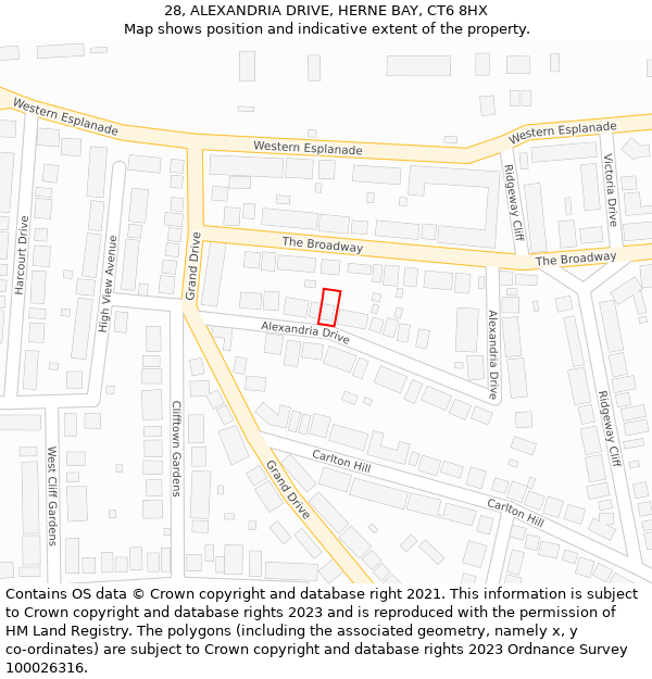 28, ALEXANDRIA DRIVE, HERNE BAY, CT6 8HX: Location map and indicative extent of plot