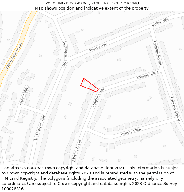28, ALINGTON GROVE, WALLINGTON, SM6 9NQ: Location map and indicative extent of plot
