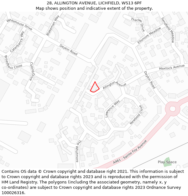 28, ALLINGTON AVENUE, LICHFIELD, WS13 6PF: Location map and indicative extent of plot