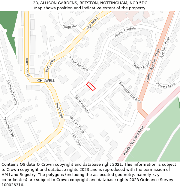 28, ALLISON GARDENS, BEESTON, NOTTINGHAM, NG9 5DG: Location map and indicative extent of plot