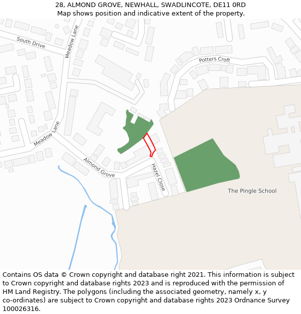28, ALMOND GROVE, NEWHALL, SWADLINCOTE, DE11 0RD: Location map and indicative extent of plot