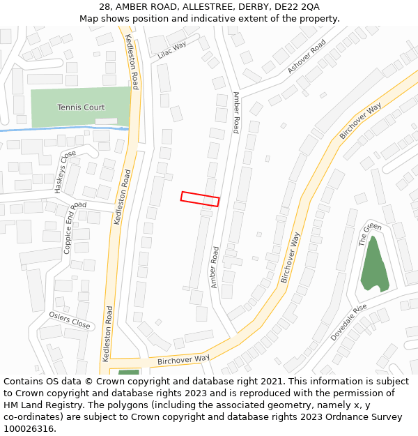 28, AMBER ROAD, ALLESTREE, DERBY, DE22 2QA: Location map and indicative extent of plot