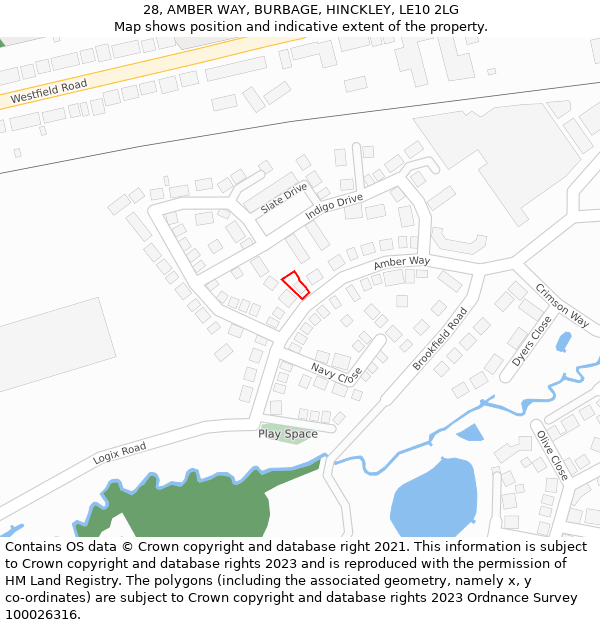 28, AMBER WAY, BURBAGE, HINCKLEY, LE10 2LG: Location map and indicative extent of plot