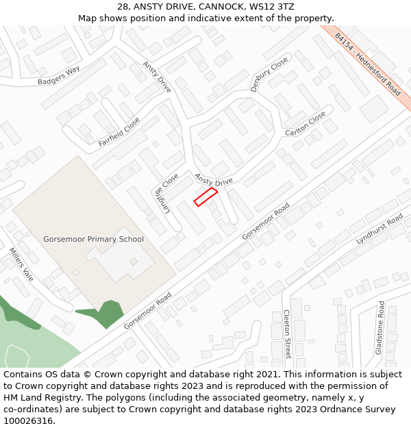 28, ANSTY DRIVE, CANNOCK, WS12 3TZ: Location map and indicative extent of plot